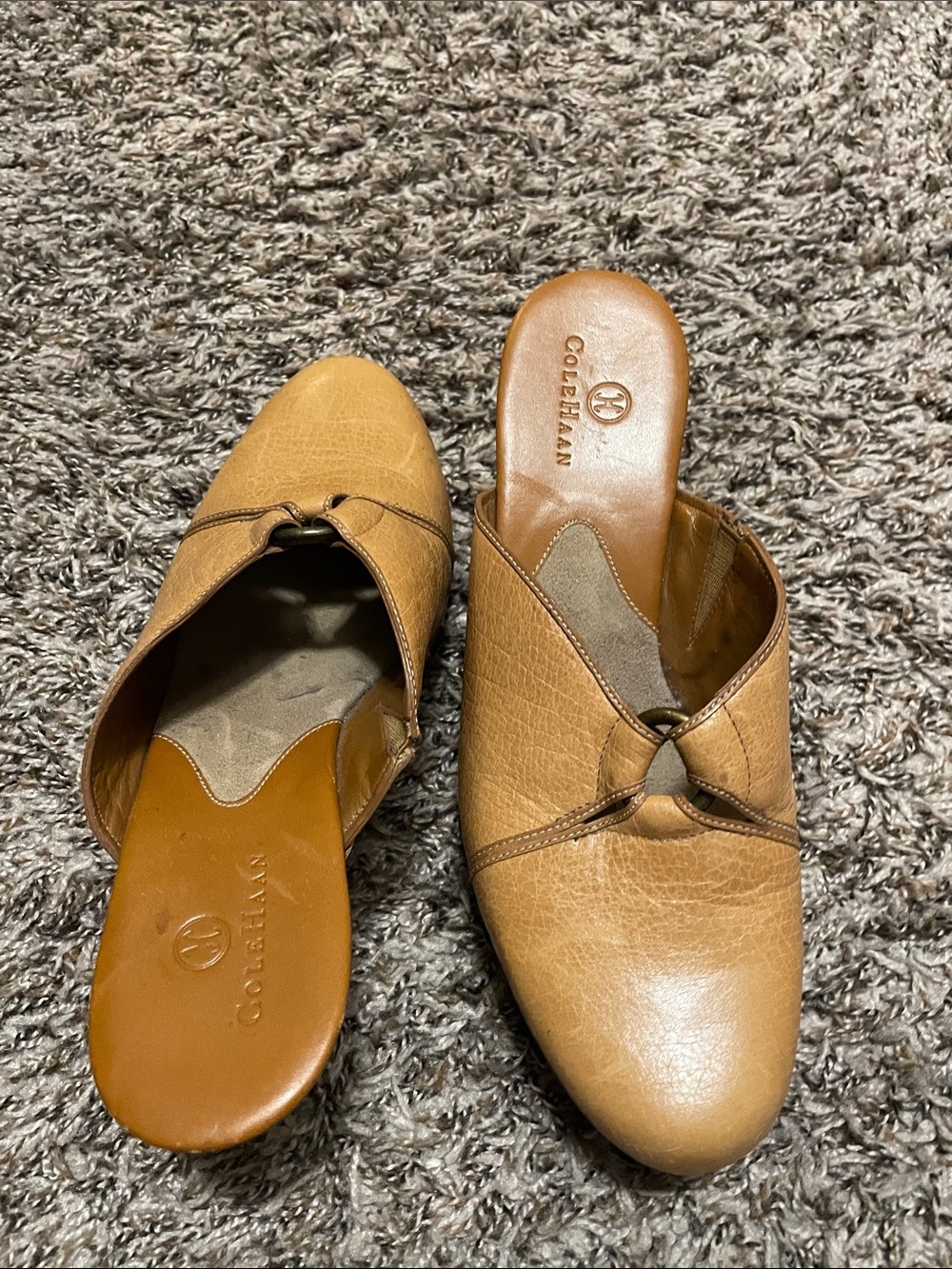 Cole Haan Tan Leather Knot-Accent Slip-On Mules